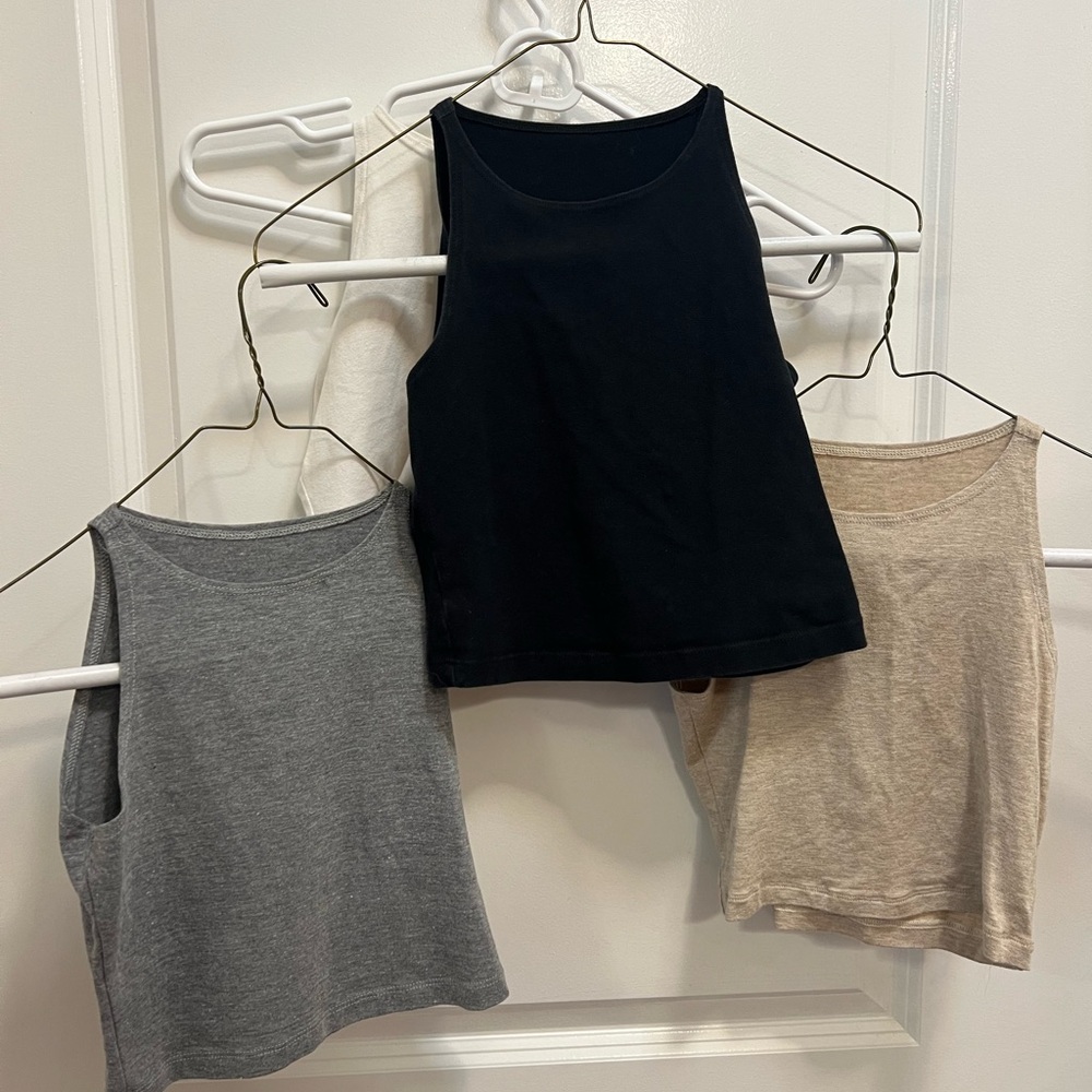 4x American Apparel Women's Crop Tank Tops - Black, Gray, Tan, White